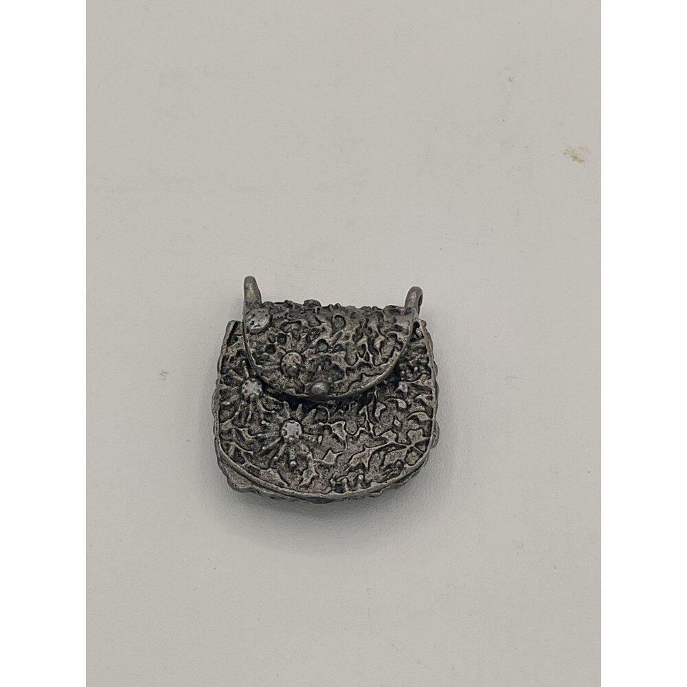 Vintage Metal Trinket Box Purse Rhinestone Accent Pendant
